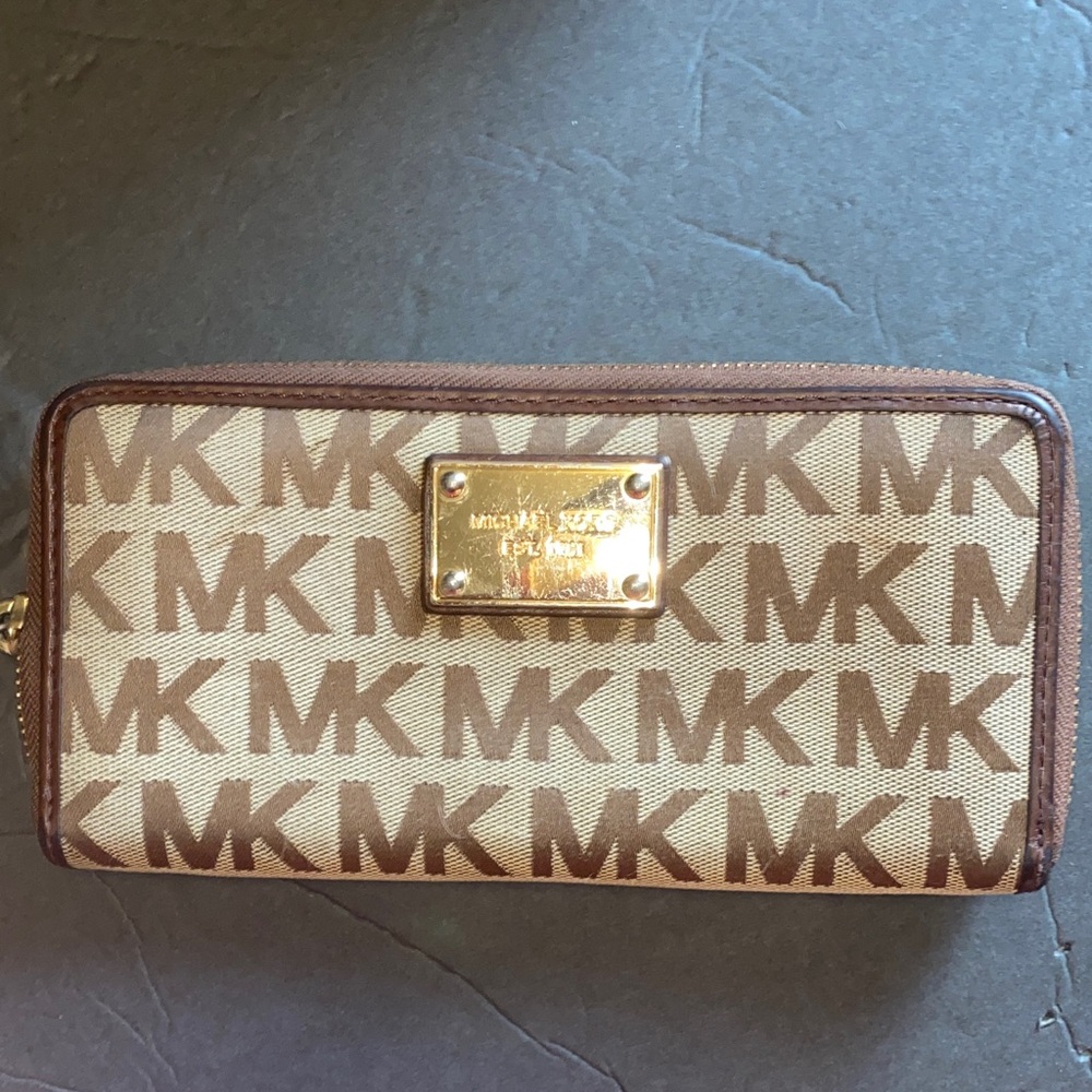 Michael Kors Continental Signature Logo Wallet in Brown and Tan
